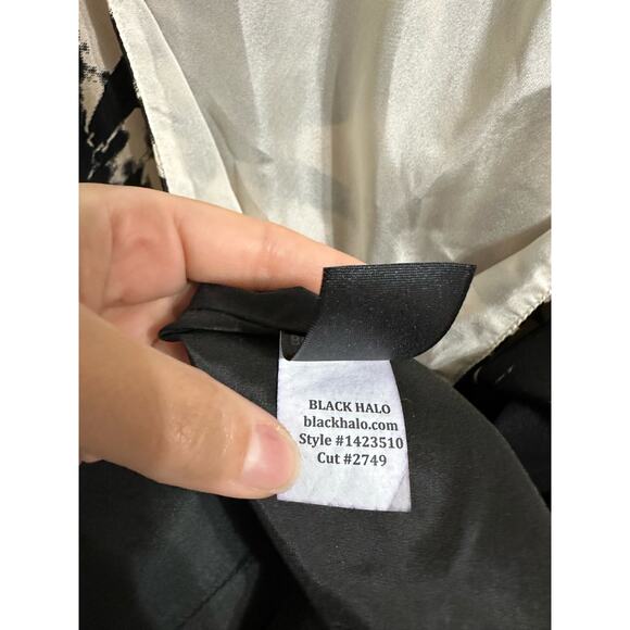 Black halo women's black white halter abstract mini dress size 4 - Picture 5 of 6